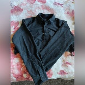 Distressed Cropped Collared Longsleeve